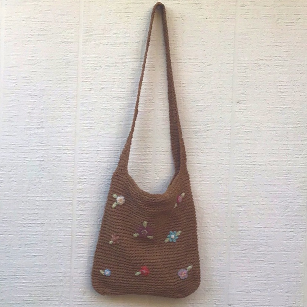 Raffia floral embroidered satchel bag